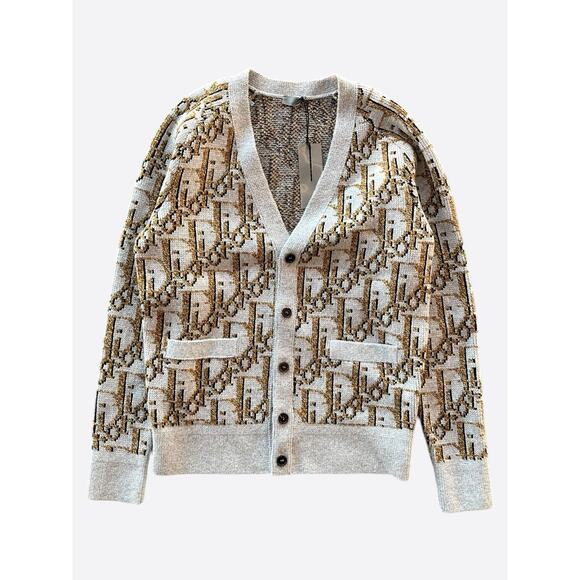 Dior Beige & Brown Oblique Wool Cardigan - Picture 1 of 6